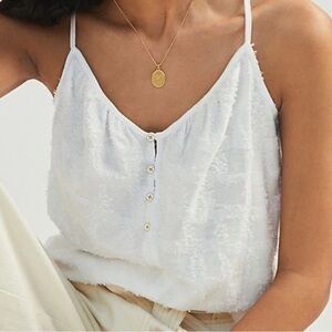 Anthropologie Soft White Button Textured Tank Top